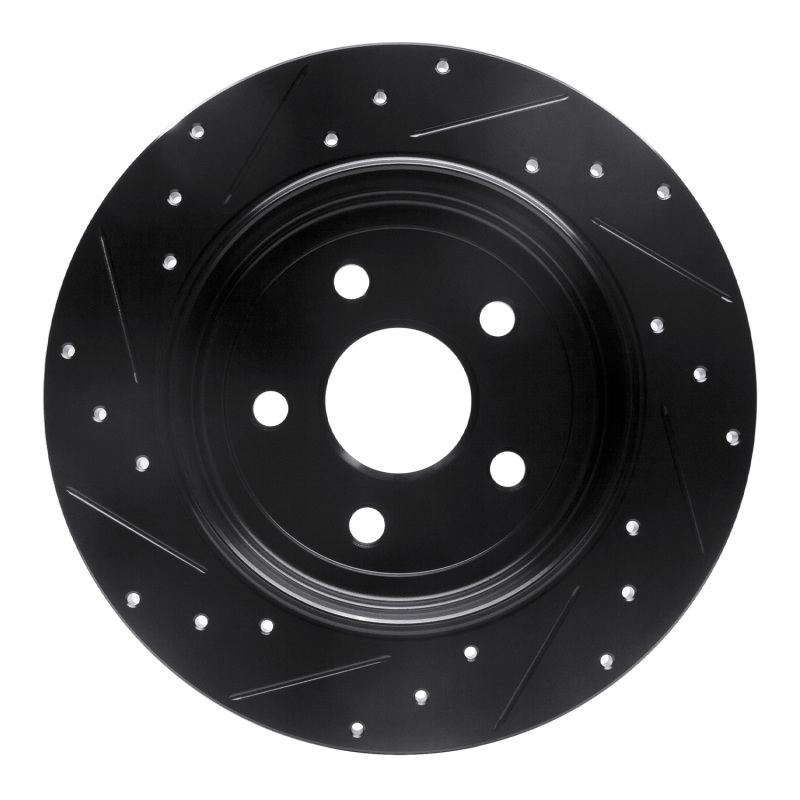 Dodge Durango Brake Rotor (1) - Rear Left - R1 Concepts - Drilled & Slotted - Black - `11-`22